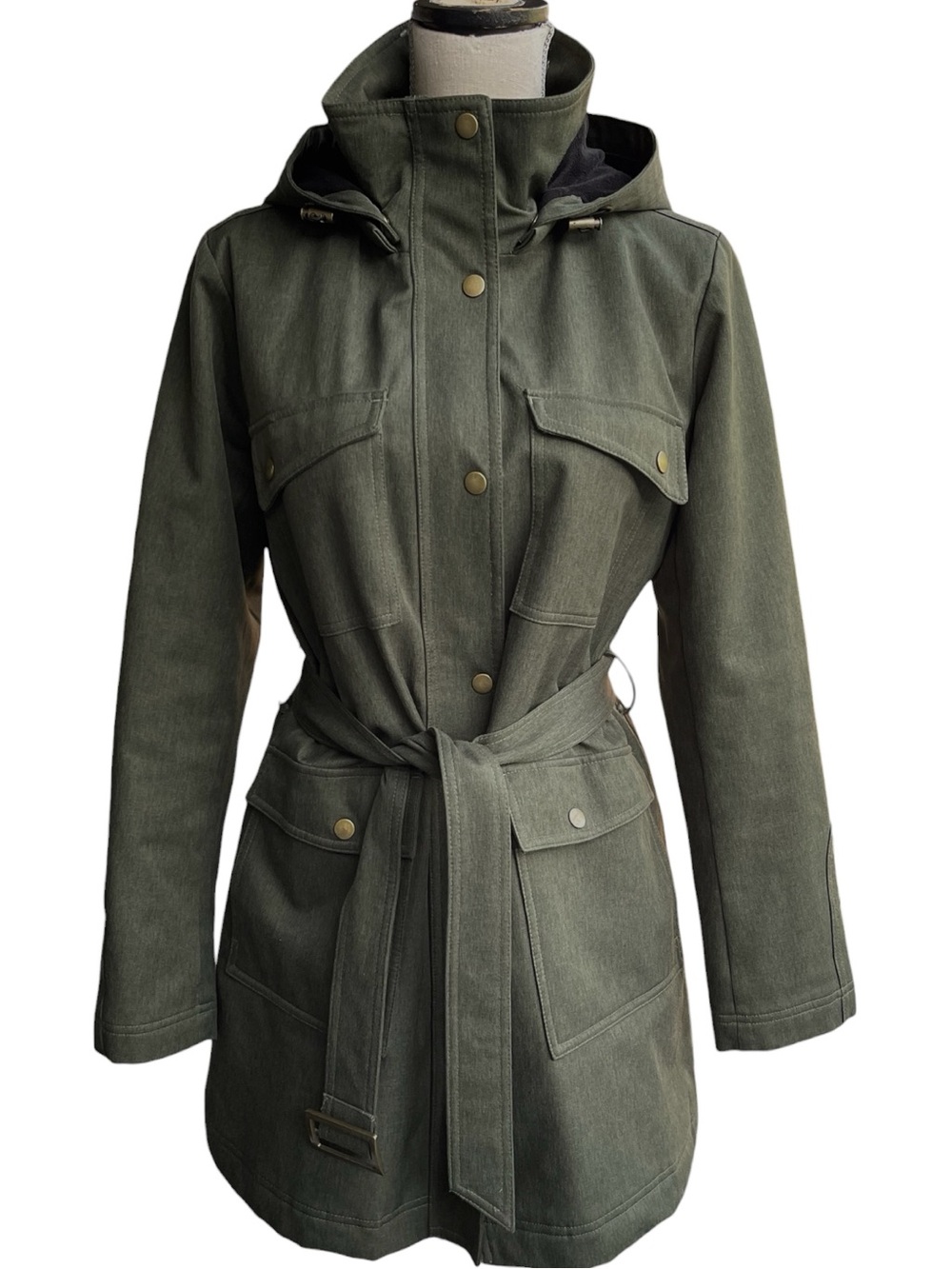 Kristen Blake Olive Green Hooded Belted Insulated Utility Jacket (M)